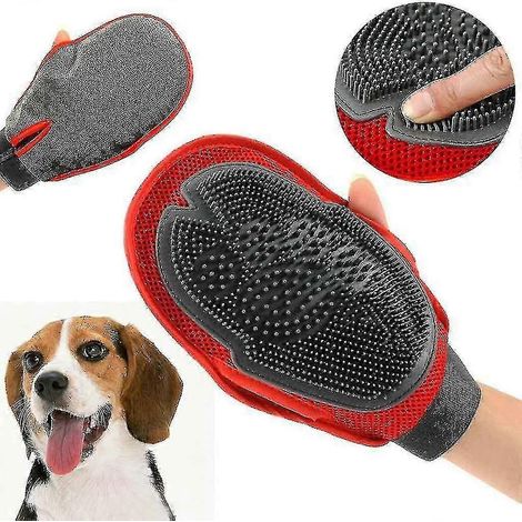 Brosse de bain Jinglin pour chien et chat, peigne et gant double face pour le toilettage et le massage des poils des chiots (2 pièces, rouge) (1/2)