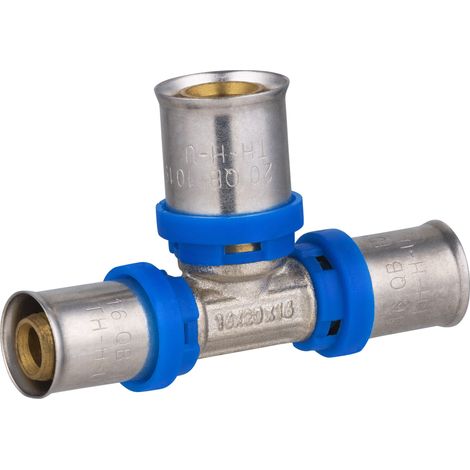 Noyon & Thiebault – Té réduit à sertir pour tube multicouche Ø16 – Ø20 – Pression max 10 bar – Inserts laiton avec joints EPDM – Compatible chauffage et sanitaire