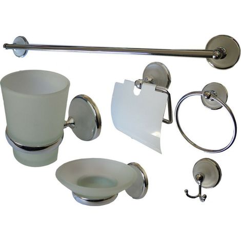 TrAdE Shop Traesio - Set Accessori Bagno Cromati 6 Pz Arredo Design Bagno Kit Porta Rotolo Set Bagno - (1/5)