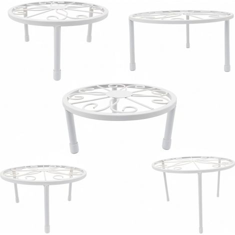 Relaxdays plant stand, 5-piece set, round, sturdy, H: 8–20, D: 17–30 cm, decorative, steel, white