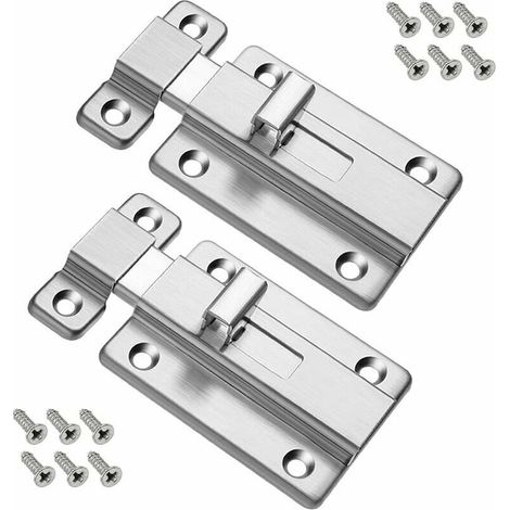 Boulons de Porte, 2 Pcs Verrou de Porte en Acier Inoxydable, Verrou de Sécurité Verrouillage avec Vis pour Portes Encastrées Chambre Salle