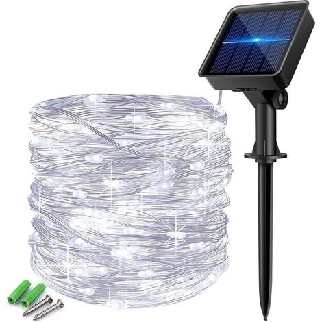 1 lot guirlande lumineuse solaire, 12 m 120 LED, 8 modes étanche IP65, fil de cuivre souple, éclairage décoratif extérieur terrasse jardin