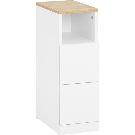 SoBuy Comodino con cassetto Tavolino divano Tavolino stretto Bianco-Naturale 20x35x60 cm FBT149-WN