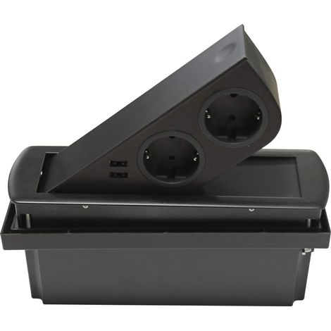 Einbausteckdose ausschwenkbar schwarz mit 2x USB & 2x Schuko (1/4)