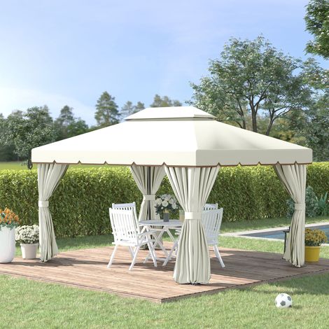 Cenador de Jardín 4x3m Pabellón de Jardín Gazebo con Doble Techo Estructura de Aluminio UPF50+ para Exterior Crema (1/5)