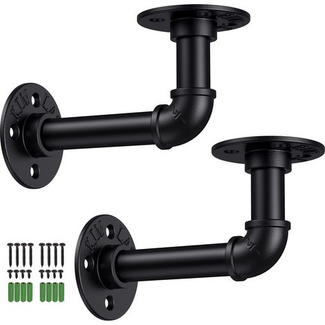 Support d'Étagère Murale Rétro 2PCS Supports de Tubes Industriels Vintage avec Vis 21  13  4.5cm pour Bibliothèque Meubles de Bricolage Suspendus Étagère Murale Flottante-Noir (1/5)