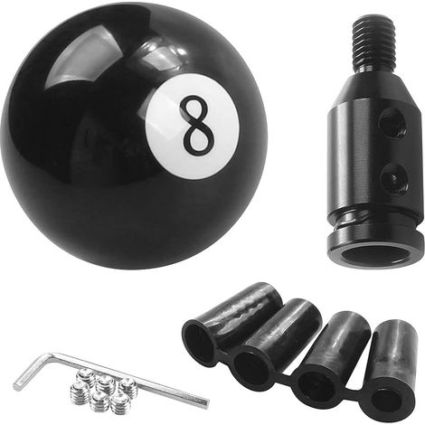 Pommeau de levier de vitesse rond noir 8 balles de billard universel en acrylique 4 5 6 vitesses Levier de vitesse avec adaptateur de changement de vitesse en aluminium et kit de montage