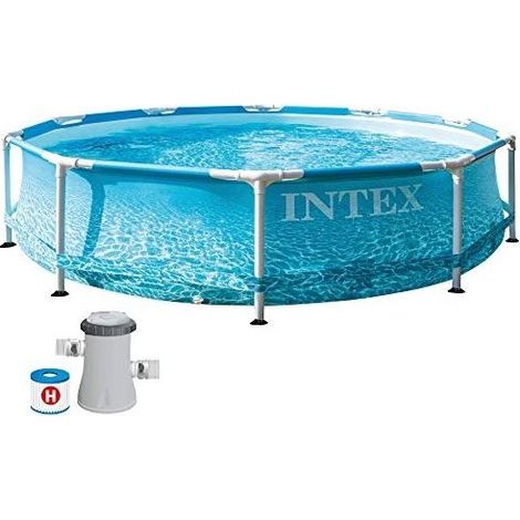 Intex 28208NP – Piscina Fuori Terra Metal Frame Beachside Rotonda, Pompa Filtro 1250 L/h, 4485 L, Acciaio e PVC, Multicolore, 305x76 cm (1/10)