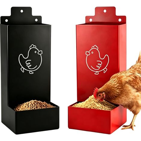 Lot de 2 Mangeoires à Grit pour Poules, Mangeoire Poule, Distributeur de Grit et Coquilles d’Huîtres, Mangeoire Métal pour Volaille, Distributeur Mural pour Poules, Canards et Oiseaux de Basse Cour