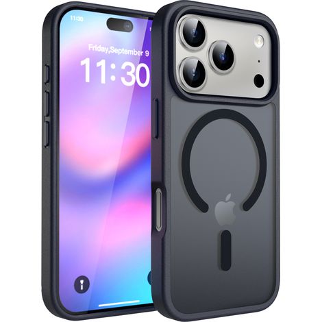 Coque transparente Magsafe pour iPhone 17 Pro Max, protection anti-choc et anti-rayures, couleur noire