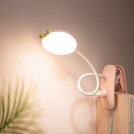 Lampe de bureau à pince pour enfants, lampe de chevet à piles avec 3 niveaux de luminosité, rechargeable par USB, lampe de lecture LED pour protéger les yeux, pour filles, enfants et garçons.