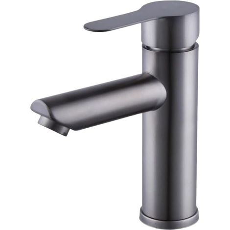 Robinet d'eau chaude et froide à levier unique, bec droit en acier inoxydable gris, eau chaude et froide, monotrou, avec flexible de 60 cm (1/5)