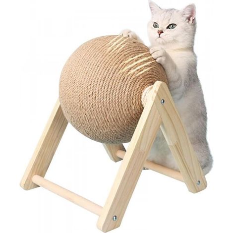 Jouet à gratter en sisal pour chat, balle à gratter sur pied, balle à gratter en sisal naturel pour petits chats, résistant à l'usure, jouet interactif d'intérieur pour chatons (1/5)