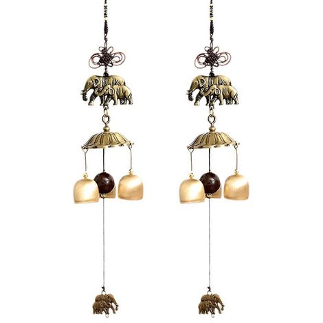 Pendentif carillon éolien en métal double éléphant-- (1/5)