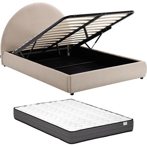 Letto con contenitore 140 x 190 cm Velluto a coste Beige + Materasso - LIRIMO