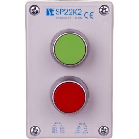 Scatola di controllo a 2 fori con pulsanti verdi/rossi, grigio IP65 SP22K2\01-1