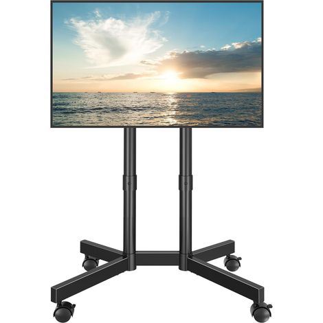 Support TV sur Pied Universel, Pied télévision sur roulettes 32-70 Pouces, Hauteur réglable, Double Colonne Stable, roulettes verrouillables 360°, VESA 400x400, sans percer, Gestion câbles (1/5)