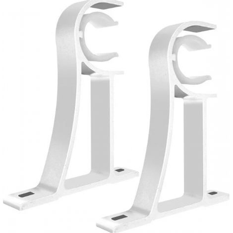 Set mit 2 robusten Gardinenstangenhalterungen aus weißem Metall für 26–28 mm Gardinenstangen.