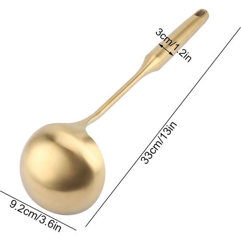 Suppenkelle aus Edelstahl 304 mit ergonomischem, rundem Vakuumgriff, Kochlöffel, große Suppenkelle, goldfarben. (1/5)