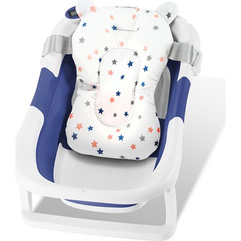 Jiubiaz Vaschetta per bambini pieghevole con termometro e cuscino da bagno – vaschetta pieghevole (Blu)