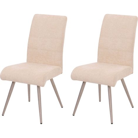 Set di 2 sedie da pranzo HHG-102, poltroncine, acciaio inox spazzolato Stoffa/tessuto ciniglia Oeko-Tex, avorio