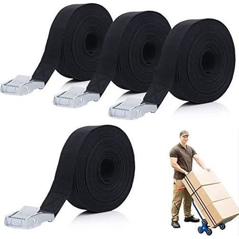 (Noir)Sangle d'arrimage Boucle de Serrage - Noir - 2.5cm x 4m - Tendeur réglable (1/4)