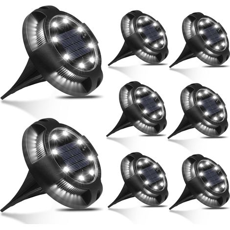 Lampes solaires, lampadaires solaires de jardin, éclairage paysager extérieur, lot de 8 lampes solaires de comptoir à 12 LED étanches pour allée de jardin ou cour. (1/3)
