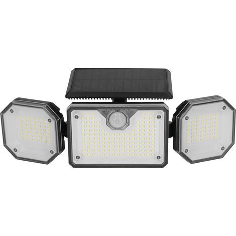 Solarbetriebene Außenleuchte mit Bewegungsmelder, 3 Leuchtenköpfe, IP65 wasserdicht, mit Fernbedienung für Wege und Zäune (1/5)