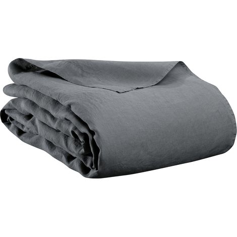 VIVARAISE - Drap plat Vivaraise en chanvre 100% - Couleur carbone - Taille 240 x 300 cm (1/4)