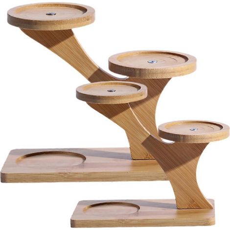 Lot de 2 supports de table en bambou pour pots de fleurs, support à plusieurs niveaux pour plantes d'angle (1/5)