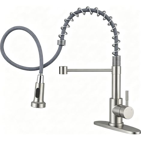 Robinet de cuisine avec pulvérisateur extractible, robinet d'évier de cuisine à poignée unique à arc élevé pour remplissage de casserole, robinets d'évier de bar en acier inoxydable à poignée unique (1/5)