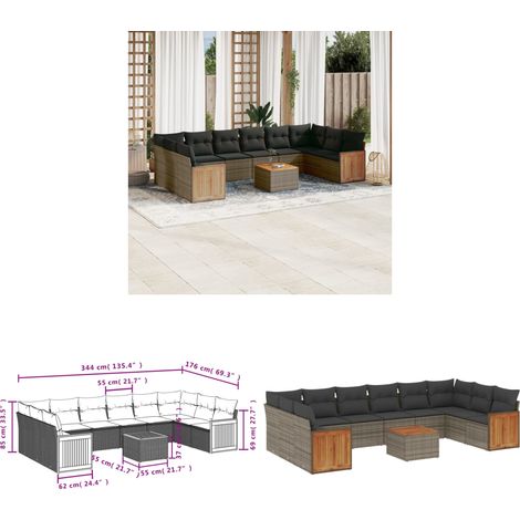 11-tlg. Garten-Sofagarnitur mit Kissen Grau Poly Rattan - Gartenmöbel - Esstisch - Lounge Set - Outdoor Möbel - Rattan Gartenmöbel - Home & Living (1/3)