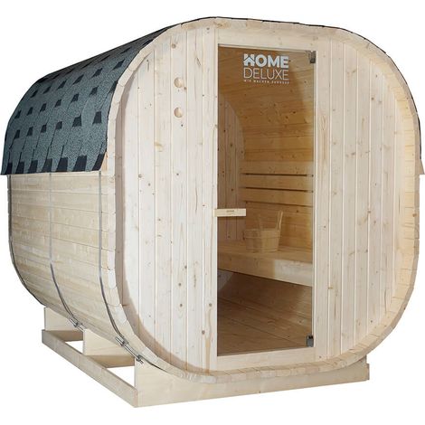 Home Deluxe – Sauna extérieur CUBE XL 6 places – Dimensions 192,8 x 194 x 220 cm – Bois épicéa – Poêle 8 kW inclus – Température 80-100°C