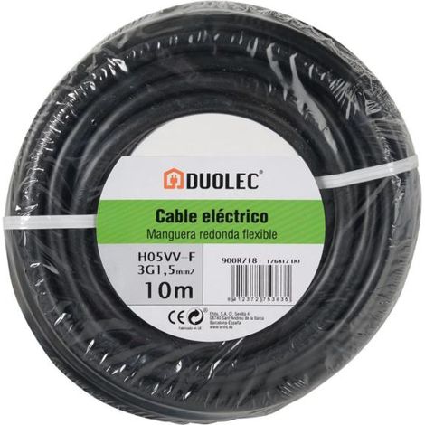 Cable eléctrico bipolar manguera DUOLEC negro UNE H05VV-F mini rollo 10m - talla