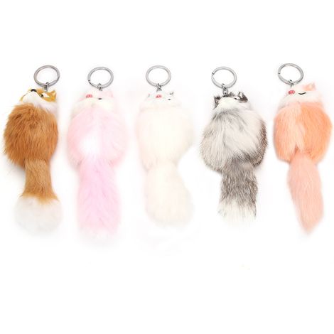 5pcs Handicraft Fluffy Animal Keychain Portable Cute Key Ring Car Bag Pendant Decoration (1/5)
