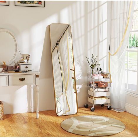 Miroir en pied 160 x 40 cm avec cadre en métal doré (1/5)