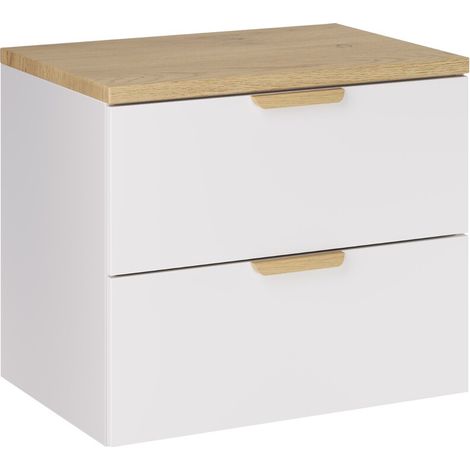 Meuble sous vasque suspendu avec plan en chêne ASTER blanc 60 cm (1/5)