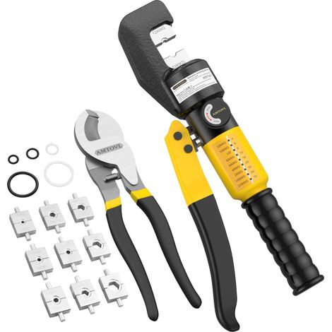 Pince à Sertir Hydraulique 8T avec 9pcs Modèle Hydraulique 4-70 mm² Outil de Sertissage avec Coupe-câbles à Large Tête 10 Pouces pour Sertir et Couper les Cosses de Câbles (1/5)