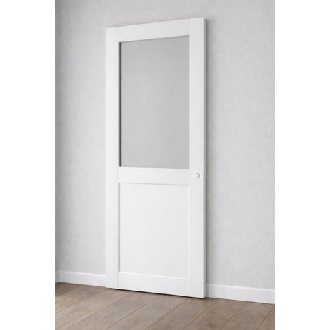 Puerta corredera de taller blanca H204 x L93 cm sin montante, con conchas blancas de GD MENUISERIES