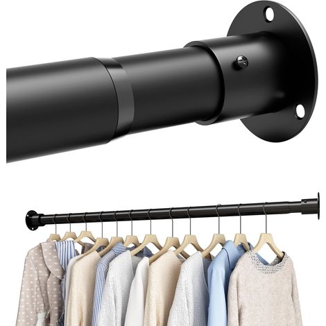 Tringle Penderie Extensible Barre Penderie Tringle Vetement Avec Douilles de Fixation Et Vis pour Armoire Et Vestiaire Noir, 45-68 cm, Diamètre 25 mm (1/5)