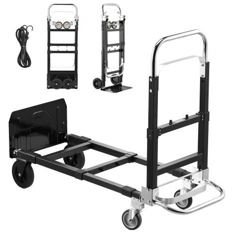 Carretilla de Mano Plegable 2 en 1, Capacidad de 227 kg, en Modo de 4 Ruedas, Carrito de Transporte Convertible con Asa Ajustable, para Mudanzas, Oficina y Almacén, 1115 x 415 x 925 mm (1/5)