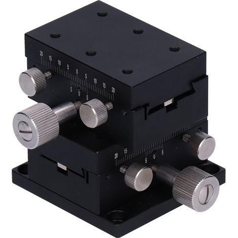 Glissière de précision XY DTS60 60x40mm, plateau rotatif à engrenage, guide en queue d'aronde, coulisseau manuel à réglage fin, translation bidirectionnelle pour usage professionnel. (1/5)