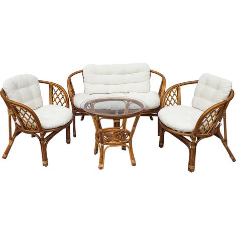 Gartensitzgruppe Rattan Bahama 3tlg natur-MPO501-beiges-Polster (1/2)