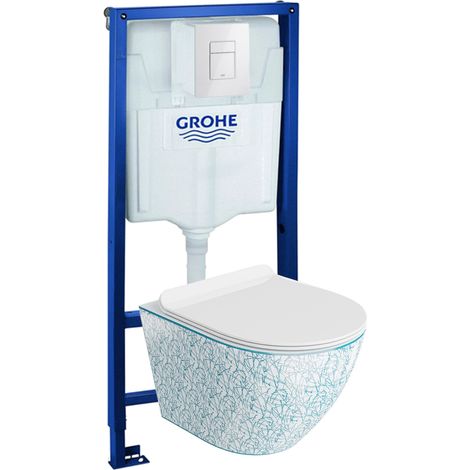 GROHE Bâti-support Solido + Lavita WC Sofi Slim Kresz suspendu blanc sans bord + panneau de commande Delta 25 blanc  Kit complet