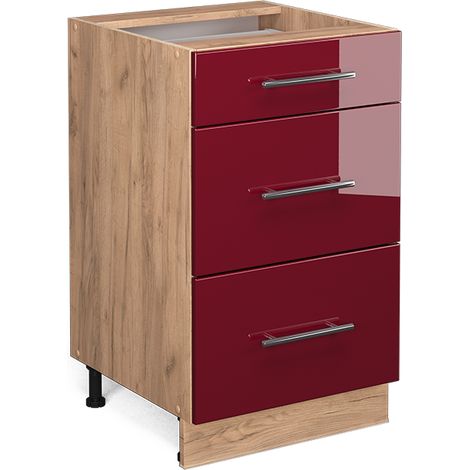 Mobiletto base per cucina Fame-Line, Bordeaux lucido, 50 cm senza piano di lavoro, Vicco
