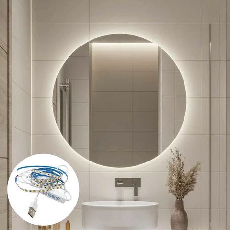 Spiegelleuchte für Kosmetik, LED-Schminklampe, 3 Farben, Helligkeit einstellbar, Wandmontage, rund, weiß, beleuchtet (1/5)