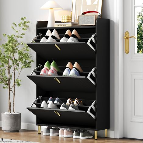Zapatero de 3 abattants, 6 compartimentos, 80 x 23,5 x 123,5 cm, negro DESVIAE (1/5)
