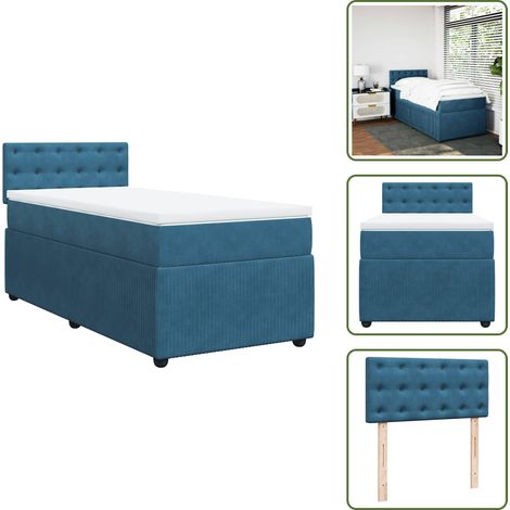 Sommier à lattes de lit avec matelas bleu 90x190 cm velours - Sommier À Lattes De Lit - Sommiers À Lattes De Lit - Lit - Meuble De Chambre À Coucher (1/5)