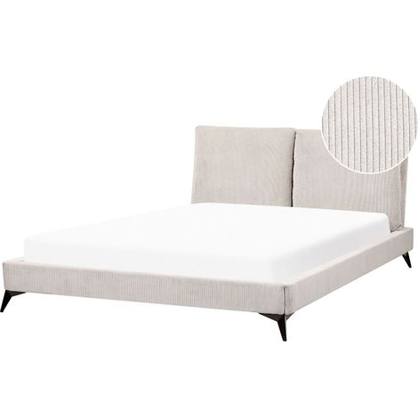 Lit Double 160 x 200 cm en Velours Beige Clair et Bois Tête de Lit Rembourrée Melle (1/5)