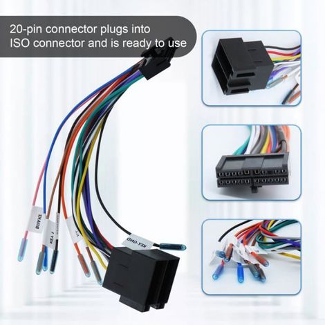Adaptateur Faisceau 20 Broches ISO, 21.5cm Câble Stéréo Voiture, Commande Volant Inverse Universel (1/4)